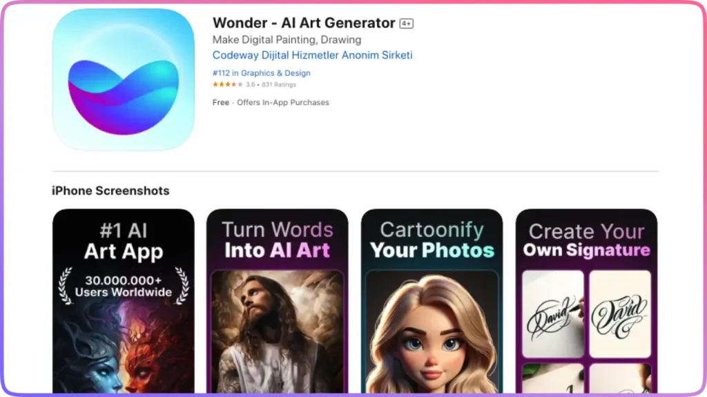 Wonder AI Art app